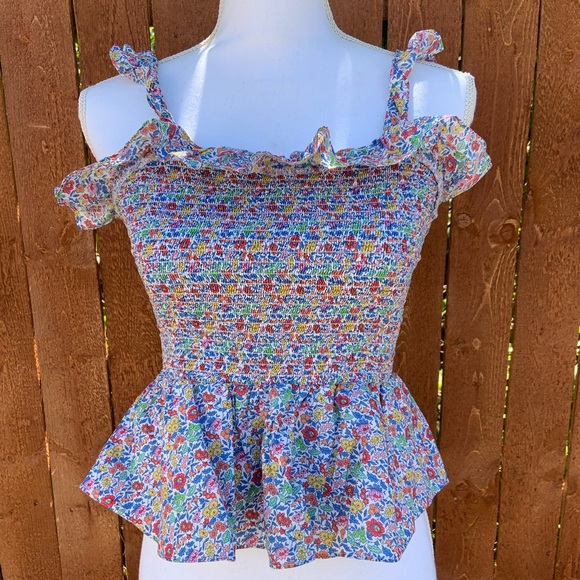 J.Crew x Liberty of London smocked peplum ruffle tank sz. XXS - Picture 1 of 3